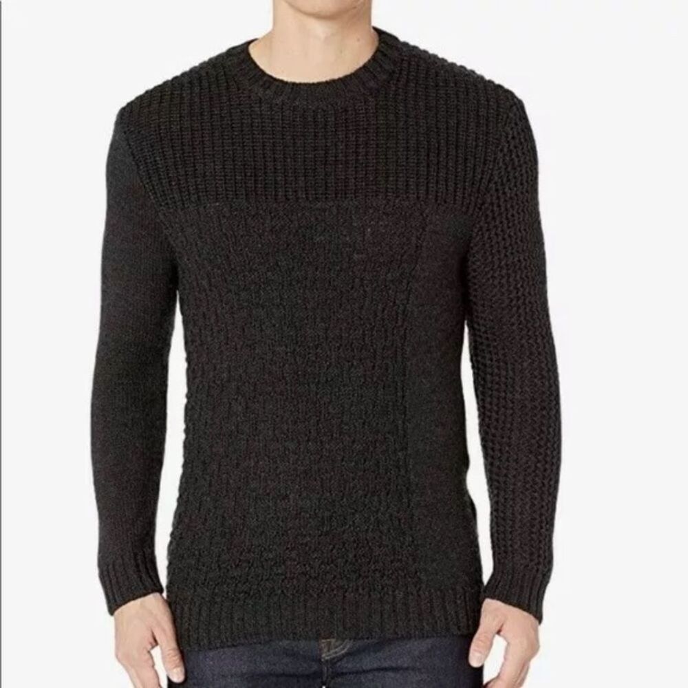NEW BLDWN Baldwin Mens Black Tierney Crew Neck Wool Sweater Cable Knit Sz L